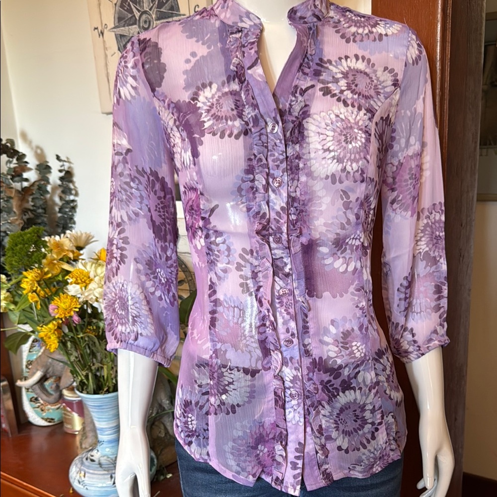 NWT northern reflections size small Floral Purple Sheer Blouse